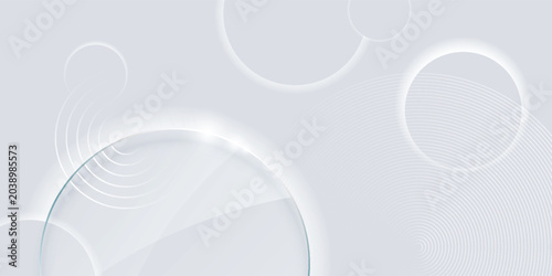 Photography Abstract light gray and white geometric background with elegant 3D neumorphic shapes and a glossy glassmorphism circle plate