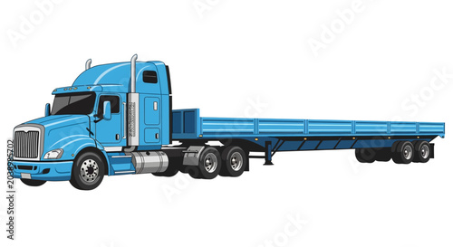Obraz na plátne Blue semi truck with flatbed trailer, transportation concept, logistics backgrou