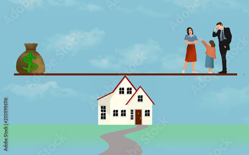 Balancing family costs and HELOC options with economic reality. A poignant metaphor for using home equity to fund childcare, inflation, and the ongoing financial trade-offs of modern parenting