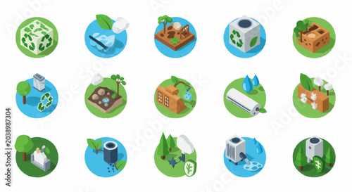 Foto Collection of Eco Friendly Planet Earth Icons Representing Sustainability