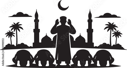 Fotografie Muslim Congregation Praying In Front Mosque