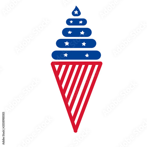 Patriotic USA Flag Ice Cream Cone Vector Illustration