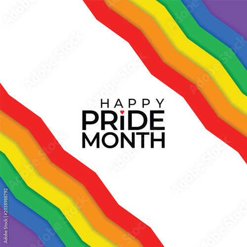 LGBT Pride Month Freedom rainbow flag, rainbow colours ribbon. Gay parade vector annual summer event. Happy pride month vertical banner with pride striped ribbon flag