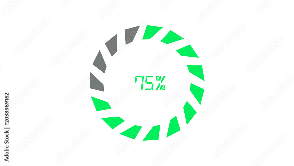Obraz premium Arrow segments circular green and gray progress 75 percent indicator icon on transparent background