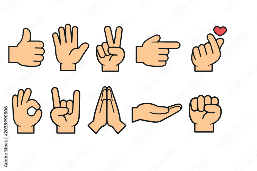 Fototapeta premium Colorful Hand Gestures Vector Pack