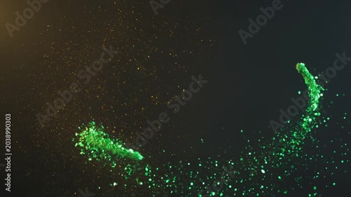 Green glowing particles swirling in abstract digital motion background