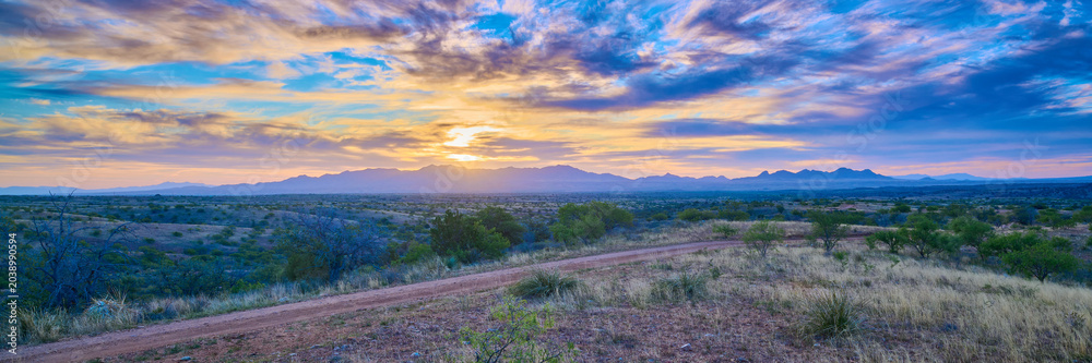 Obraz premium Sunrise over Whetstone Mountains as viewed from Kentucky Camp, Arizona.