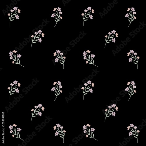 Pastel Floral Bouguet Seamless Pattern Black Background 
