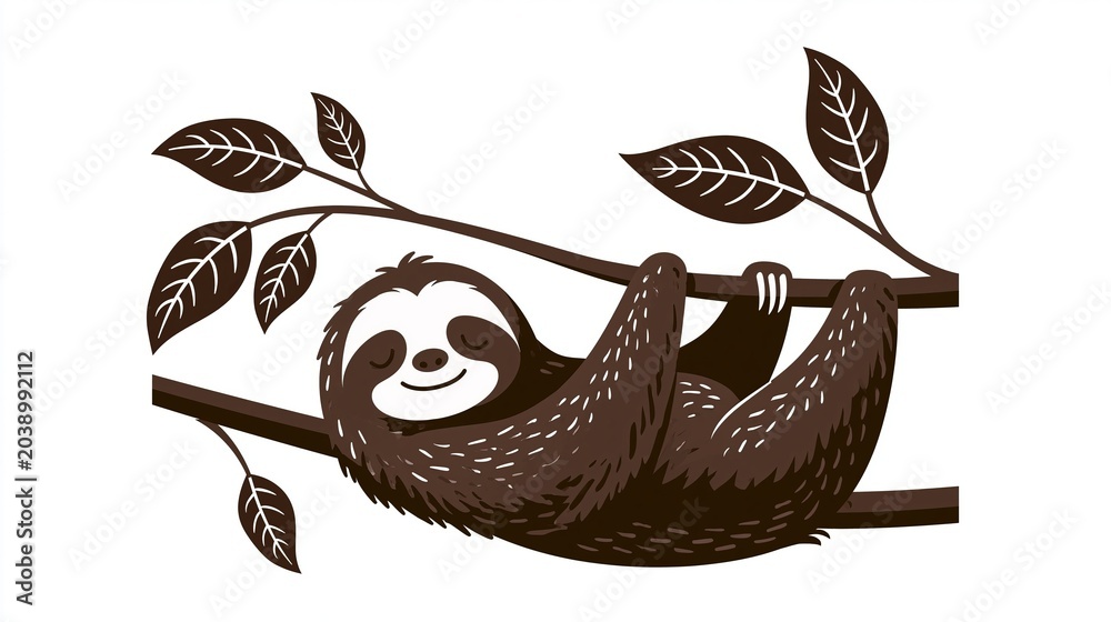 Fototapeta premium Simple sloth sticker design, a minimalist illustration with abstract, clear vibes, available as a clipart icon in JPG and PNG formats on a white background.