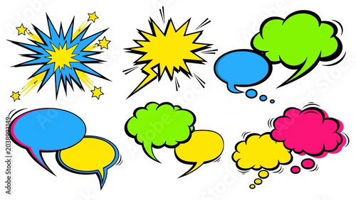 Quadro su tela Colorful comic speech bubbles and thought clouds.