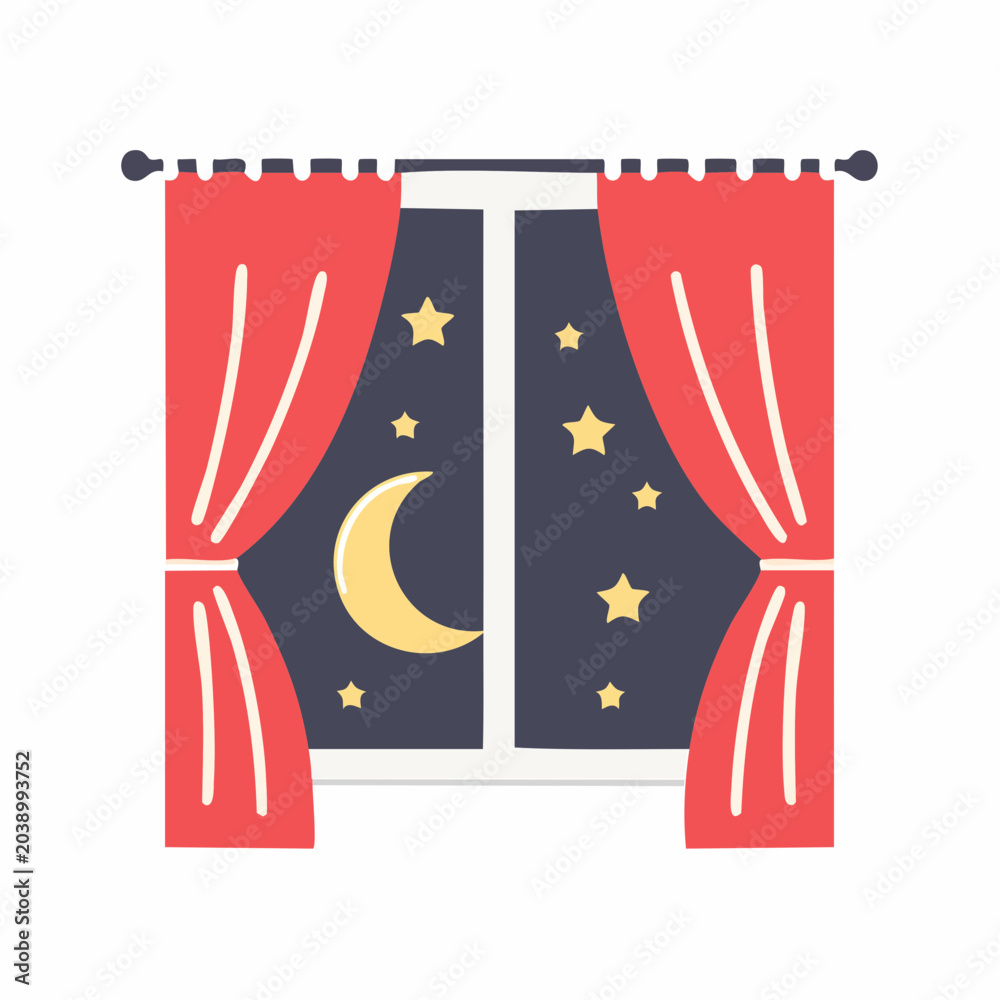 Fototapeta premium Window with Red Curtains at Night