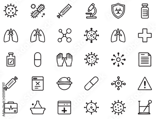 Fotografía Medical research and virology line icon set