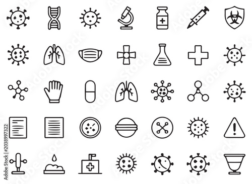 Photos Medical and virology line icon set