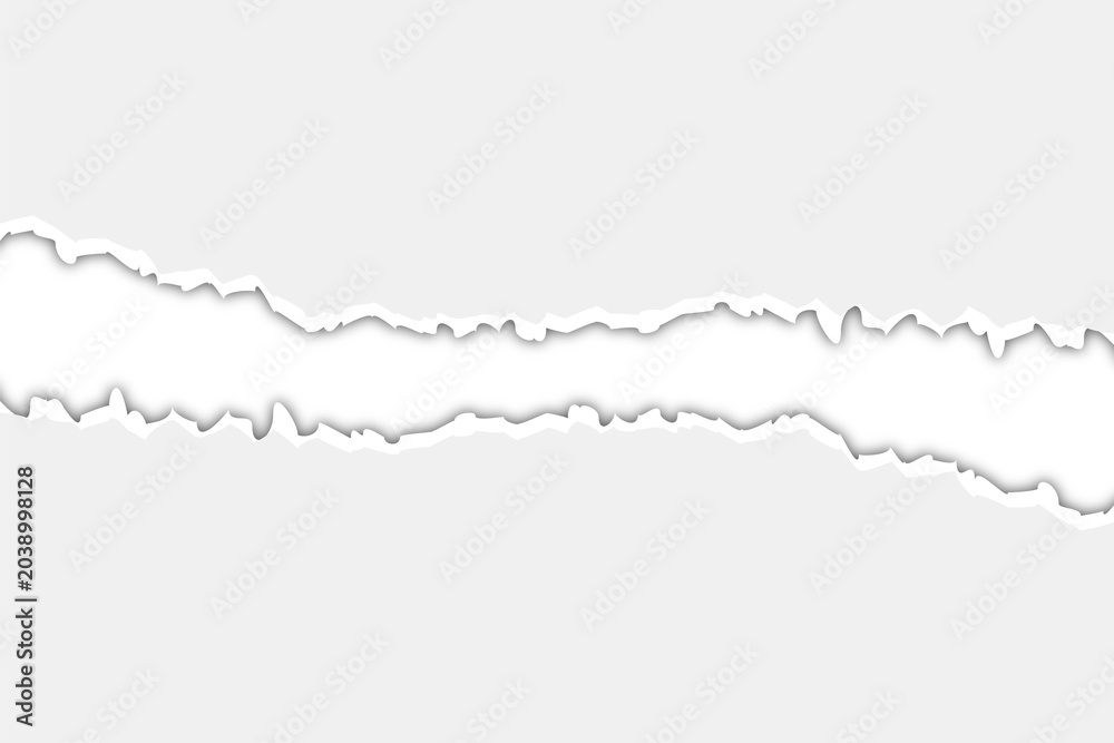Obraz premium Long horizontal white torn paper PNG isolated on transparent background with realistic ripped edge and soft shadow effect, decorative banner element for creative design projects