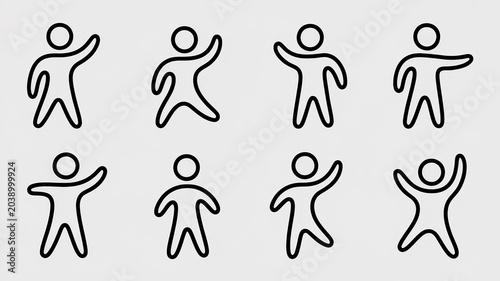 Set of stick figure icons representing various human poses and gestures