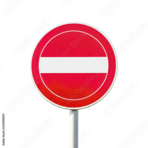 Canvastavla Red and white no entry traffic sign on a pole