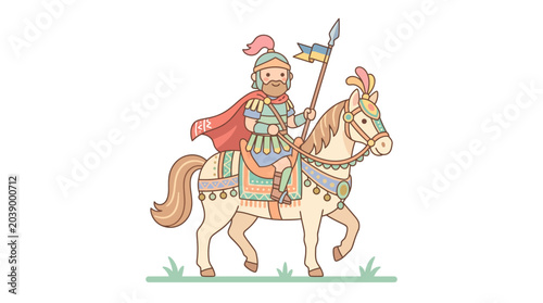 Foto Cartoon Illustration of a Roman Centurion Riding a Horse.