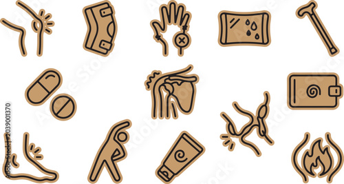 Foto Orthopedic and joint pain relief icons with orthopedic arthritis healthcare reha