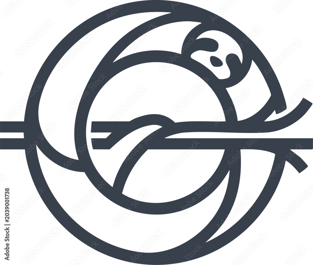 Obraz premium Minimalist Sloth Circular Line Art Logo Icon Vector