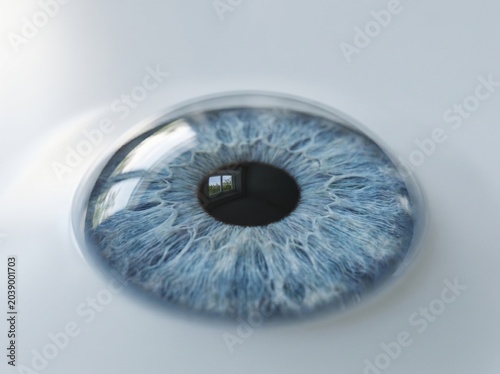 Macro view of blue human iris with ophthalmology biological physiognomy