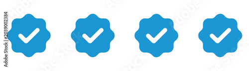 Canvastavla Blue verified badge icon collection with tick marks for social media platform profile authenticity