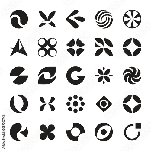 Collection of abstract vector symbols and minimalist graphic icons with abstract