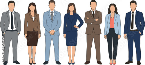 Photos Vector illustration of diverse business professionals in formal attire represent