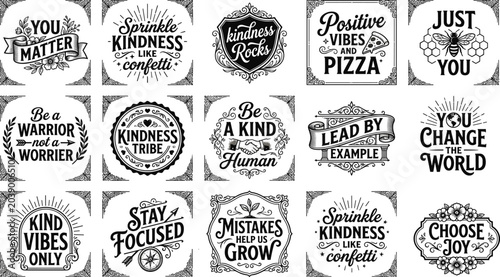 Tableau sur toile Vector illustration set of sixteen motivational typography quotes with ornate bo