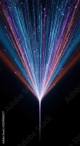Abstract digital visualization showing a vast field pulling downward into a sharp, narrow point, symbolizing conversion flow, technology, illustration, deep