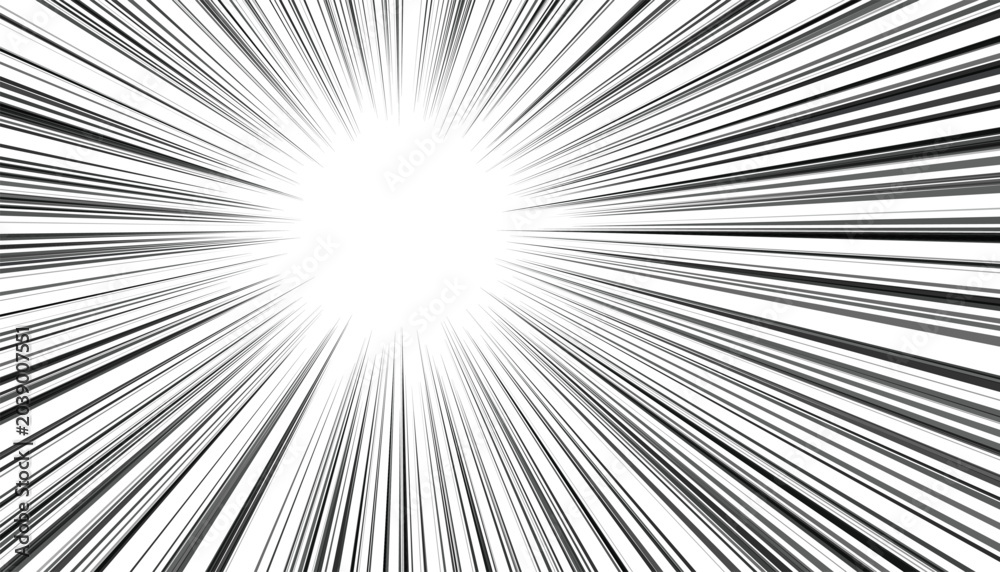 Fototapeta premium Black and white illustration of a bright sunburst with lines
