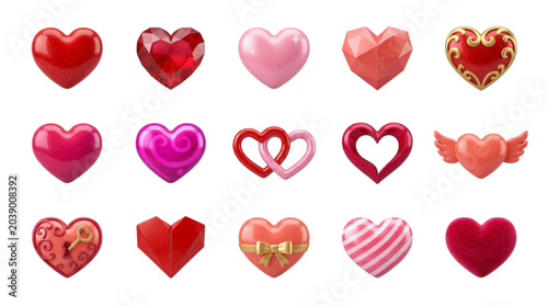 Glossy 3D Valentine Heart Icons Collection