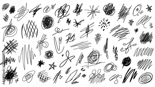 Tableau sur toile Scribbles and Doodles Collection: A compilation of various hand-drawn scribbles, doodles, and abstract line art, offering a creative element for design projects