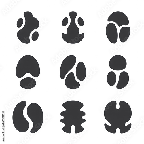 Set of organic abstract blob shapes, liquid amoeba forms, fluid design elements, vector icons
