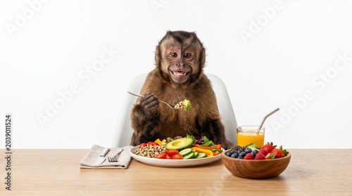 Cheerful Monkey Sharing a Meal in Studio