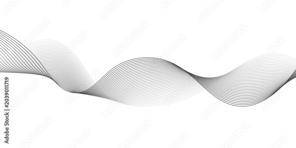 Fototapeta premium Abstract Smooth Black and Grey Wave Lines on Transparent and Light Gray Background Creating Dynamic Soundwave Pattern for Technology Vector Graphics.