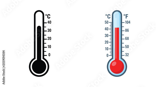 Thermometers With Celsius And Fahrenheit Scales Black And Red Vector Illustration