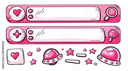 kawaii ui, pink banner, cute interface, fantasy ui, cartoon banner, search bar, cute template, pink aesthetic, kawaii design, heart icon, ufo illustration, cute border, game ui, streamer overlay, past