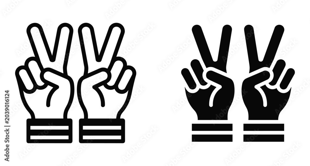 Obraz premium Peace sign victory gesture hand icons showing two fingers up for success freedom harmony friendship positive communication and nonverbal expression