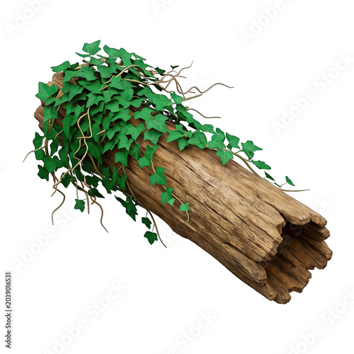 Hollowed Log Covered in Green Ivy