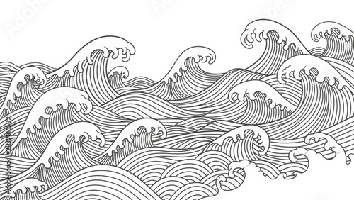 Canvastavla Ocean Wave Pattern: A stylized illustration depicting a series of dynamic ocean waves in a repeating pattern, capturing the essence of the sea's movement