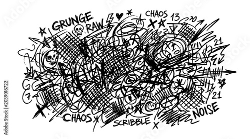 Schilderij op canvas Hand-drawn grunge scribbles create chaotic raw artwork with noise and scribble elements