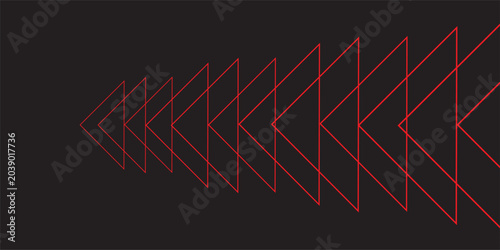 Schilderij op canvas Abstract geometric pattern of red outlined triangles arranged diagonally on a dark background