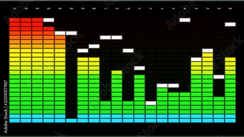 Abstract animation of a colorful digital audio equalizer fluctuating to a rhythm