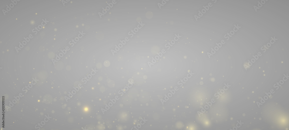 Fototapeta premium Gold shimmer and glitter dust with glow, sparkle and star in light bokeh. Magical festive particle, stardust, twinkle and highlights. Sparks, glare, lens flare and flare PNG illustration.