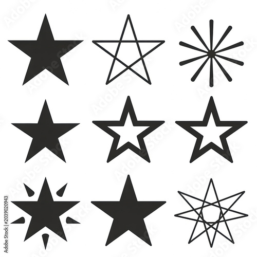 Set of various star shapes and icons isolated on white background