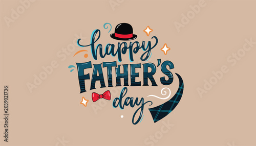 Quadro su tela Happy father day typography design with a bowler hat illustration