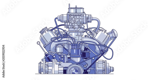 Bild auf Leinwand Vintage V8 Engine Illustration - Classic Car Motor Detail
