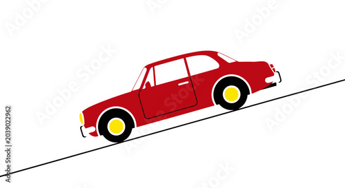 Obraz na płótnie Red vintage car on a steep incline, cartoon style, vector illustration