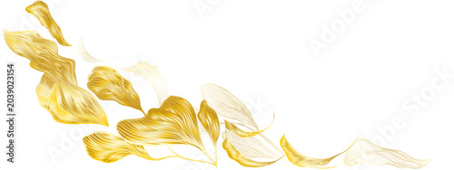 Schilderij op canvas Stylized golden autumn leaves flying on a white background