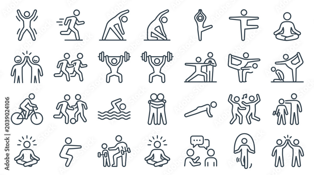 Naklejka premium Collection of Simple Line Art Figures Performing Various Activities.